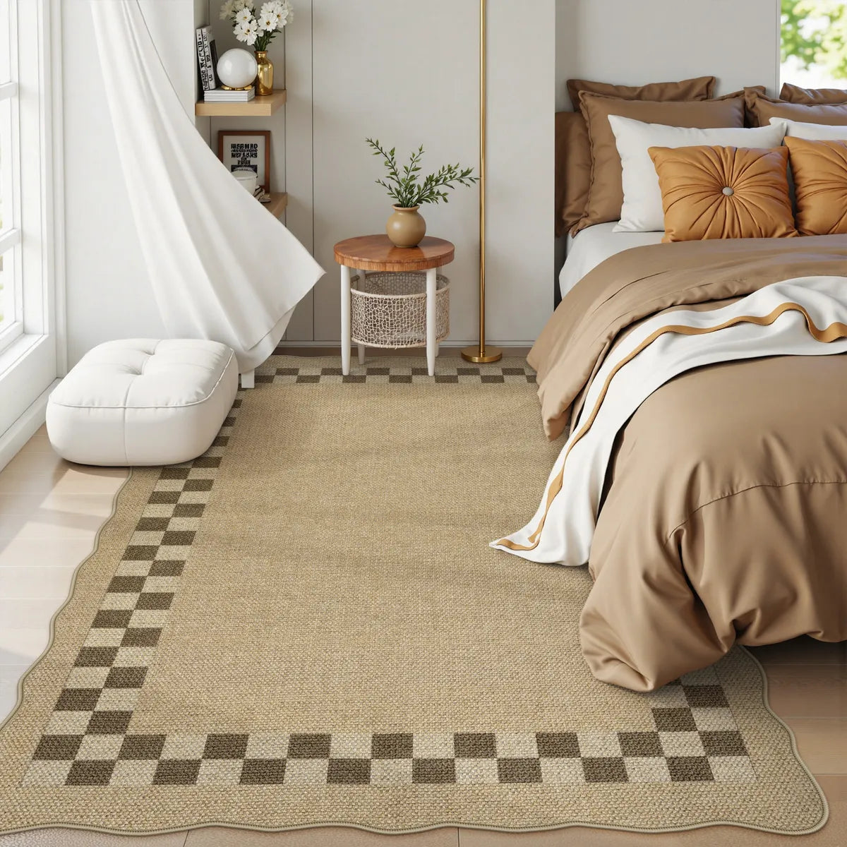Linoe Washable Checkered Wavy Oatmeal Easy Jute Rug Rugs Lahome 5' x 7'