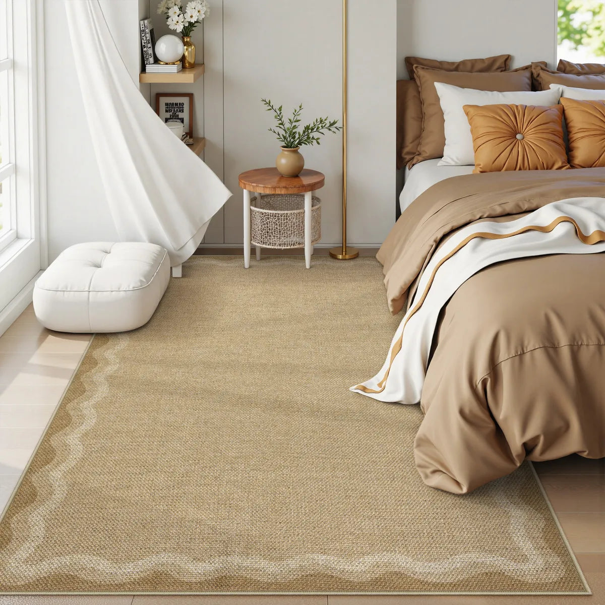 Linoe Washable Gradient Wavy Oatmeal Easy Jute Rug Rugs Lahome 5' x 7'