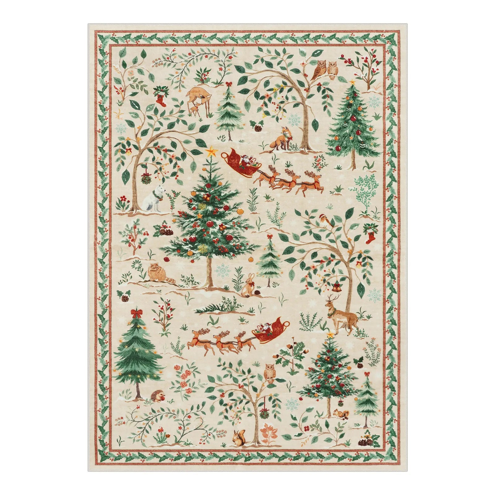 Lumiere Christmas Washable Classic Deer Woodland Beige Rug Area Rugs Lahome