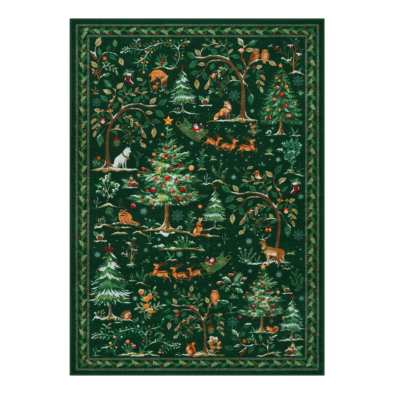 Lumiere Christmas Washable Classic Deer Woodland Green Rug Area Rugs Lahome