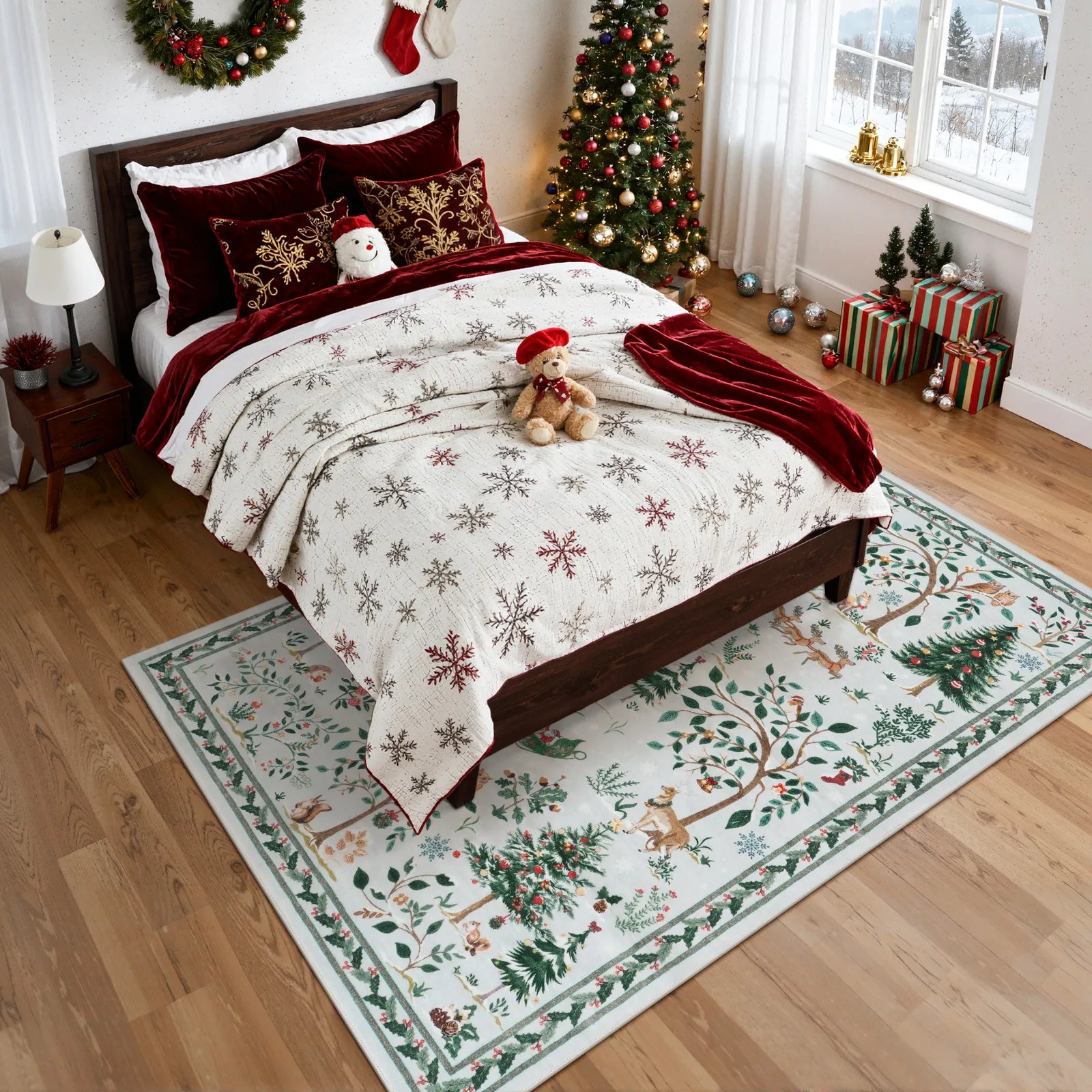 Lumiere Christmas Washable Classic Deer Woodland Grey Rug Area Rugs Lahome