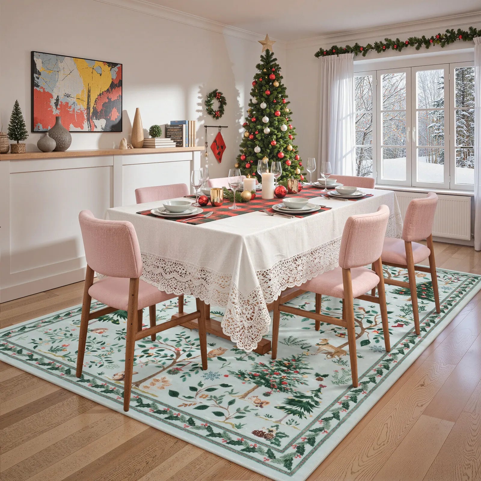 Lumiere Christmas Washable Classic Deer Woodland Grey Rug Area Rugs Lahome