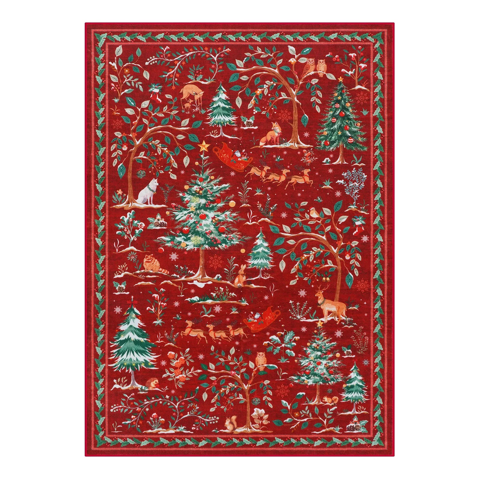 Lumiere Christmas Washable Classic Deer Woodland Red Rug Area Rugs Lahome