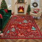 Lumiere Christmas Washable Classic Deer Woodland Red Rug Area Rugs Lahome 5' x 7'