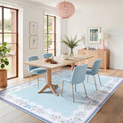 Maelis Washable Vintage Ribbon Blue Rug Rugs Lahome