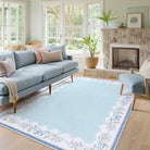 Maelis Washable Vintage Ribbon Blue Rug Rugs Lahome 5' x 7'