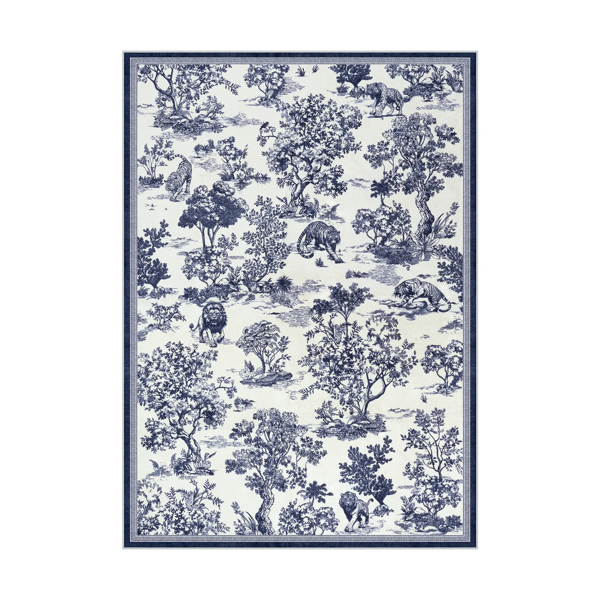 Washable Blue Woodland Toile Rug | Manoir Vintage Style - Lahome