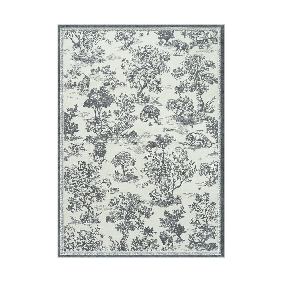 Washable Grey Woodland Toile Rug | Manoir Vintage Style - Lahome