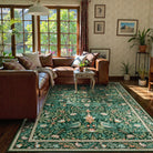 Marcel Washable Vintage Floral Bird Dark Green Rug Area Rugs Lahome