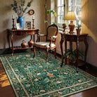 Marcel Washable Vintage Floral Bird Dark Green Rug Area Rugs Lahome