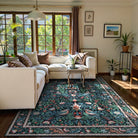 Marcel Washable Vintage Floral Bird Royal Blue Rug Area Rugs Lahome