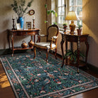 Marcel Washable Vintage Floral Bird Royal Blue Rug Area Rugs Lahome 5' x 7'