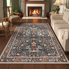 Marcel Washable Vintage Floral Bird Taupe Rug Area Rugs Lahome