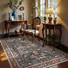 Marcel Washable Vintage Floral Bird Taupe Rug Area Rugs Lahome 5' x 7'