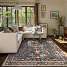 Marcel Washable Vintage Floral Bird Taupe Rug Area Rugs Lahome