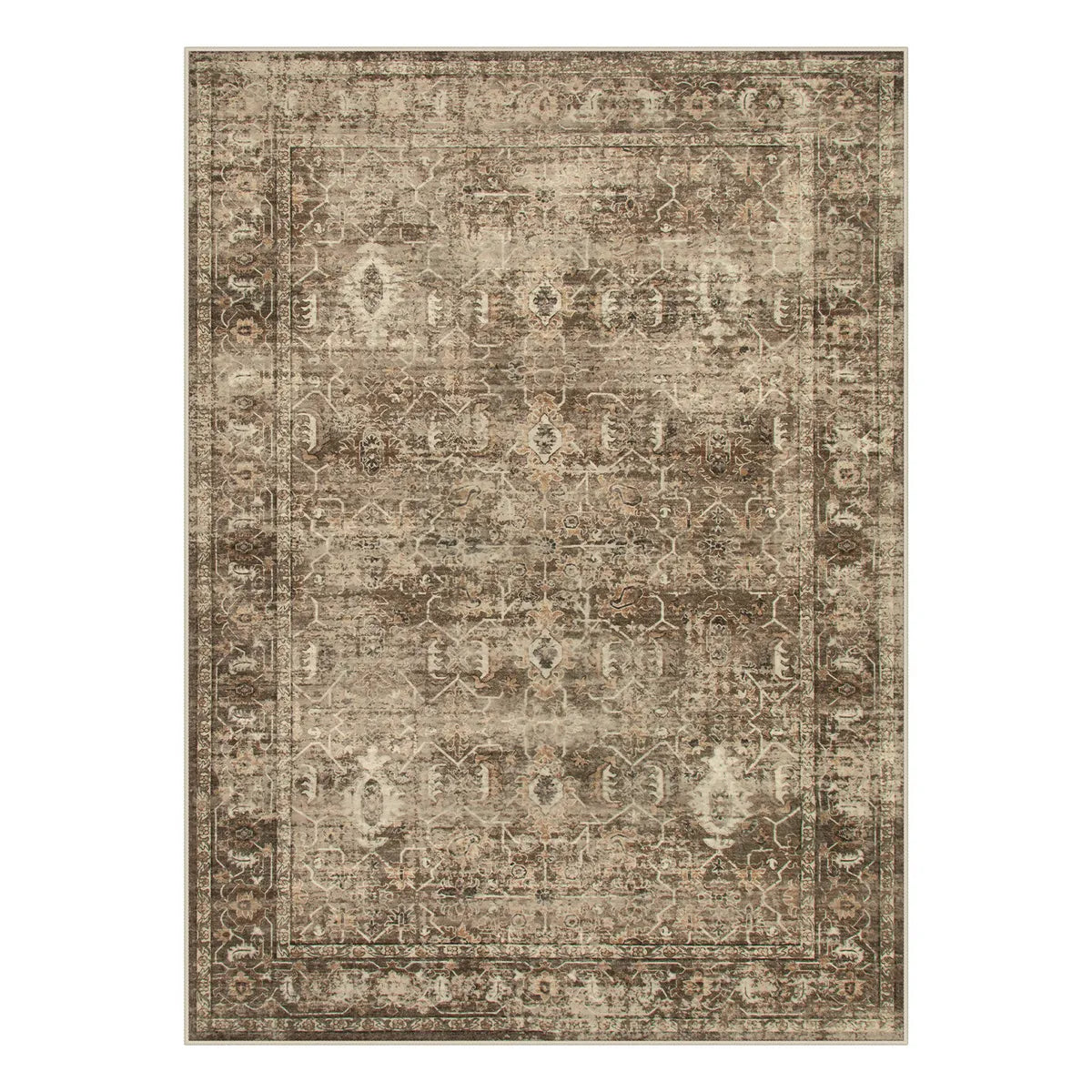 Last Chance Washable Brown Vintage Distressed Rug | Margot Boho Style ...