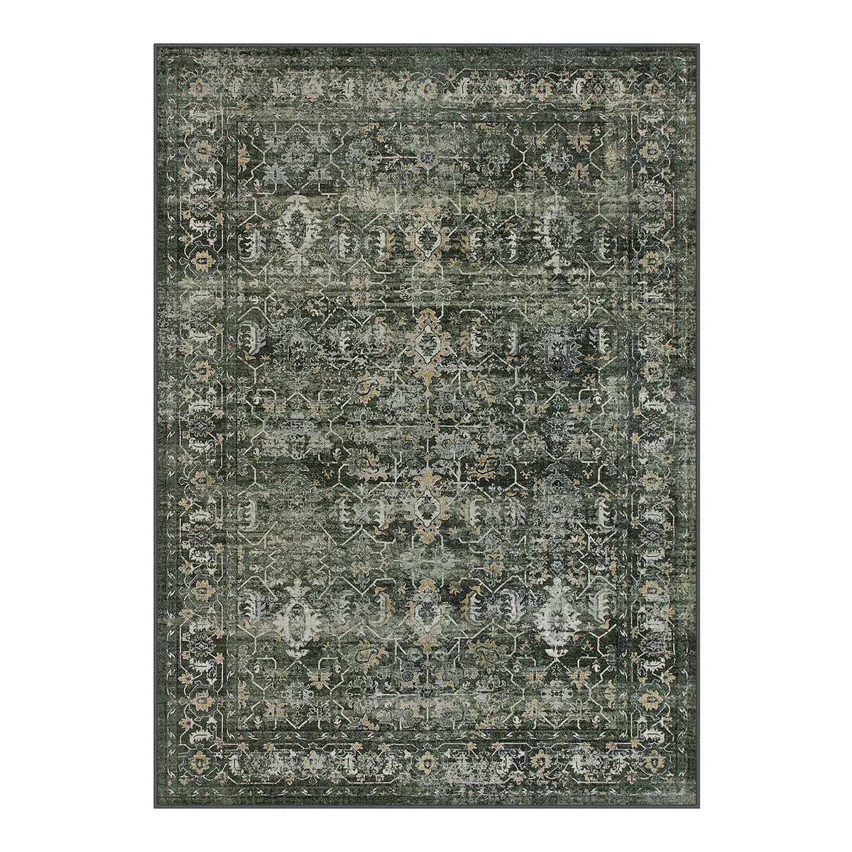 Margot Washable Vintage Distressed Dark Green Rug