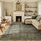 5' x 7' Lahome Washable Vintage Persian Dark Green Area Rug for living room.
