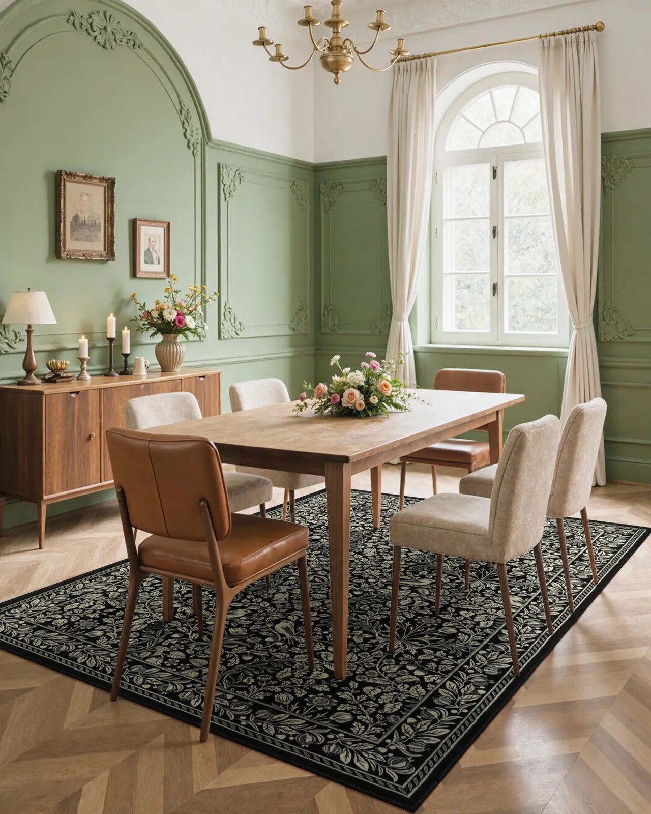 Mirage Washable Maximalism Vintage Blossom Black Rug Area Rugs Lahome