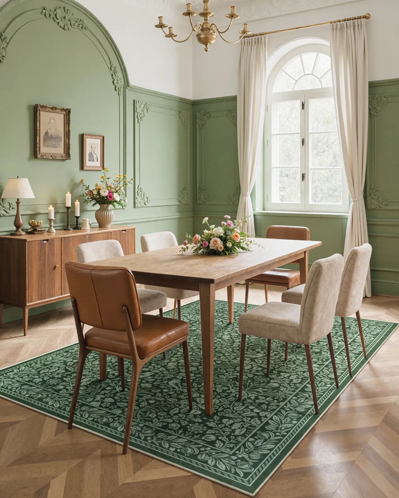 Mirage Washable Maximalism Vintage Blossom Green Rug Area Rugs Lahome