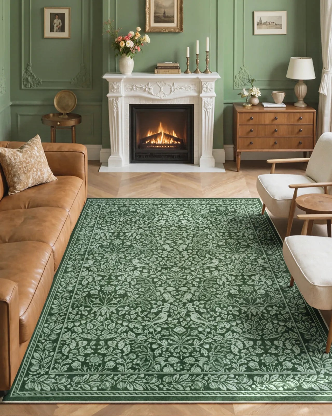 Mirage Washable Maximalism Vintage Blossom Green Rug Area Rugs Lahome 5' x 7'