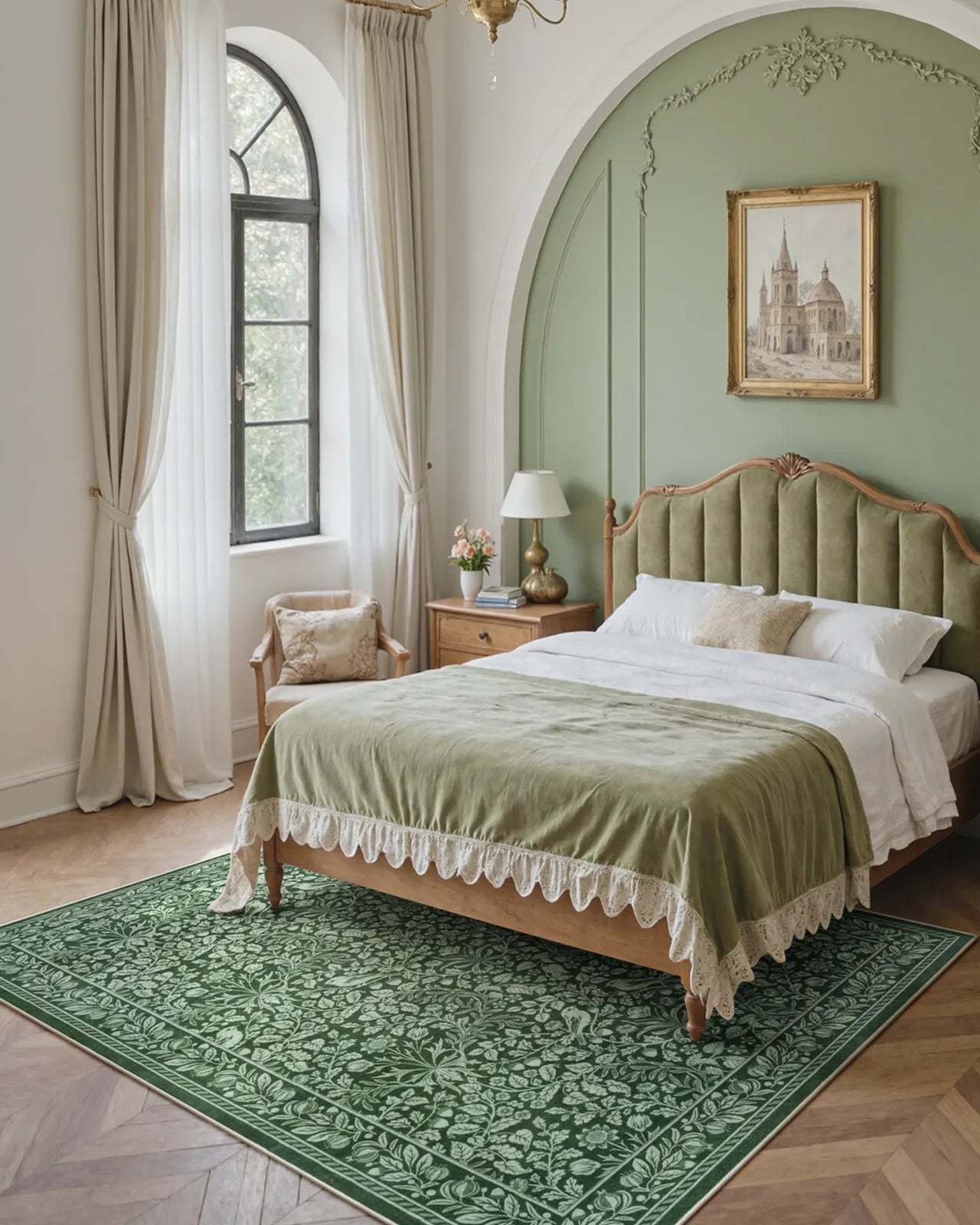 Mirage Washable Maximalism Vintage Blossom Green Rug Area Rugs Lahome