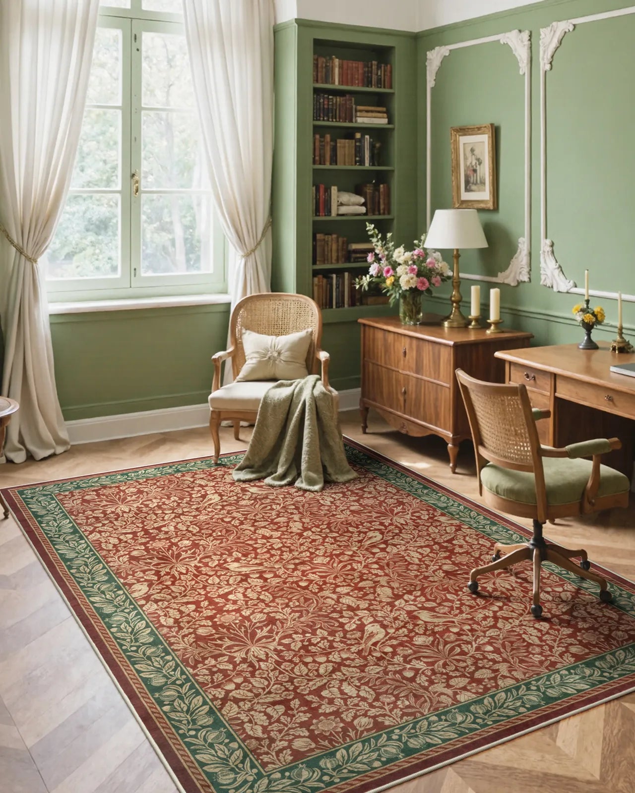 Mirage Washable Maximalism Vintage Blossom Red Rug Area Rugs Lahome 5' x 7'