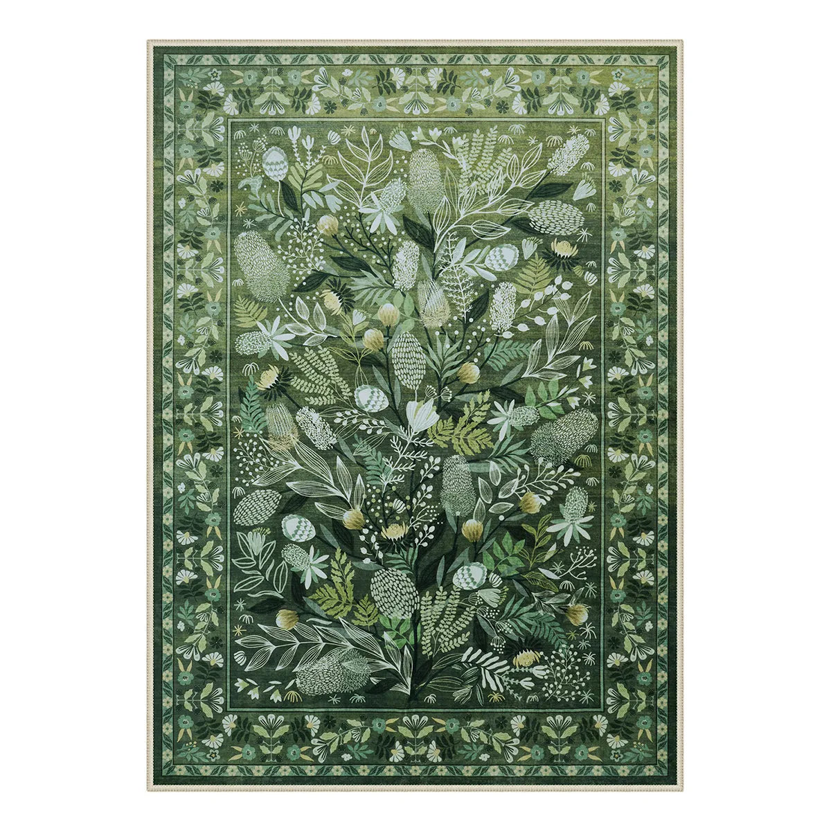 Alma Modern Natural Botanical Floral Green Area Rug - Lahome