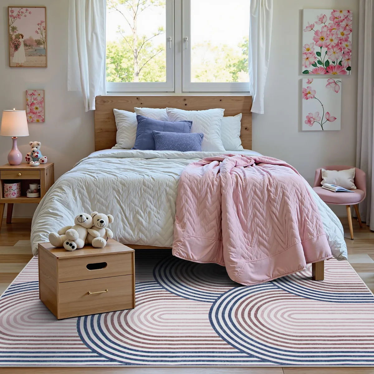 Namia Washable Modern Arch Stripe Blue/Pink Rug Rugs Lahome
