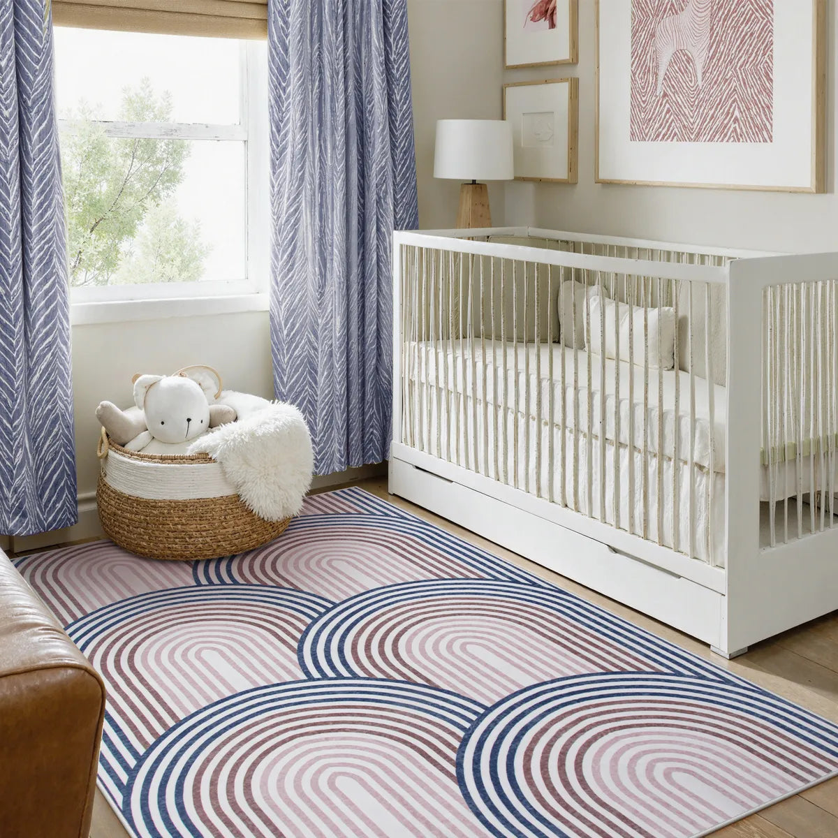 Namia Washable Modern Arch Stripe Blue/Pink Rug Rugs Lahome
