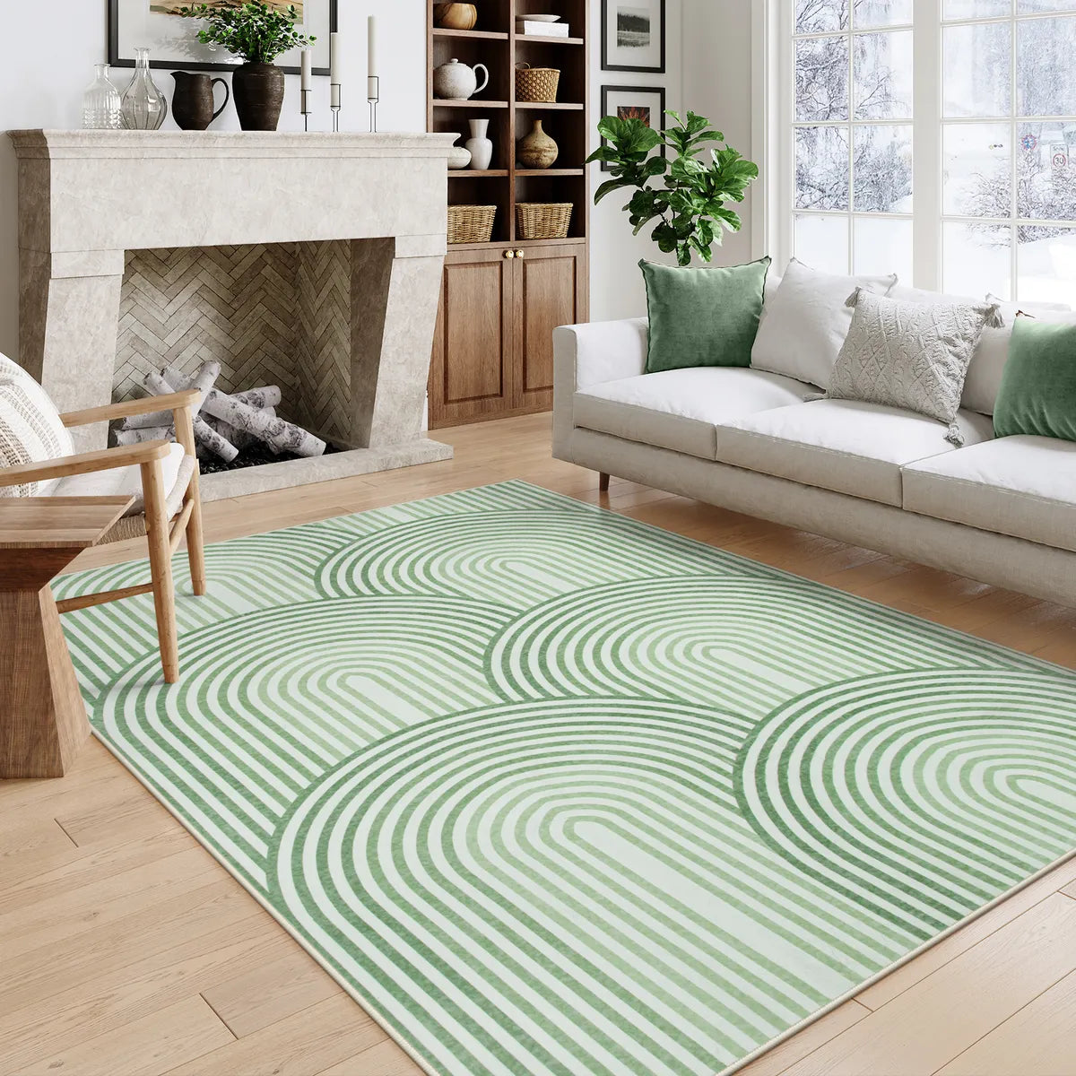 Namia Washable Modern Arch Stripe Green Rug Rugs Lahome 5' x 7'
