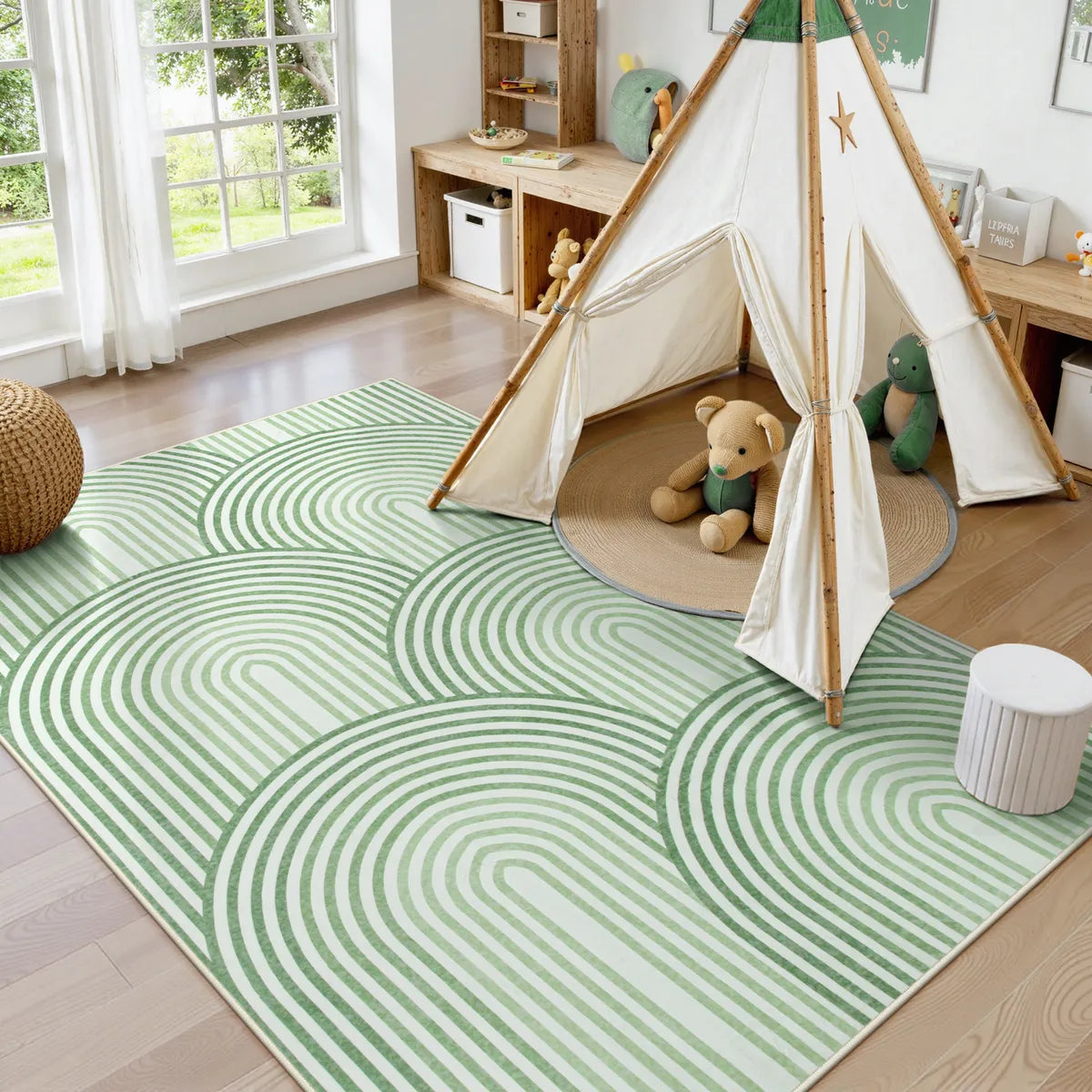 Namia Washable Modern Arch Stripe Green Rug Rugs Lahome