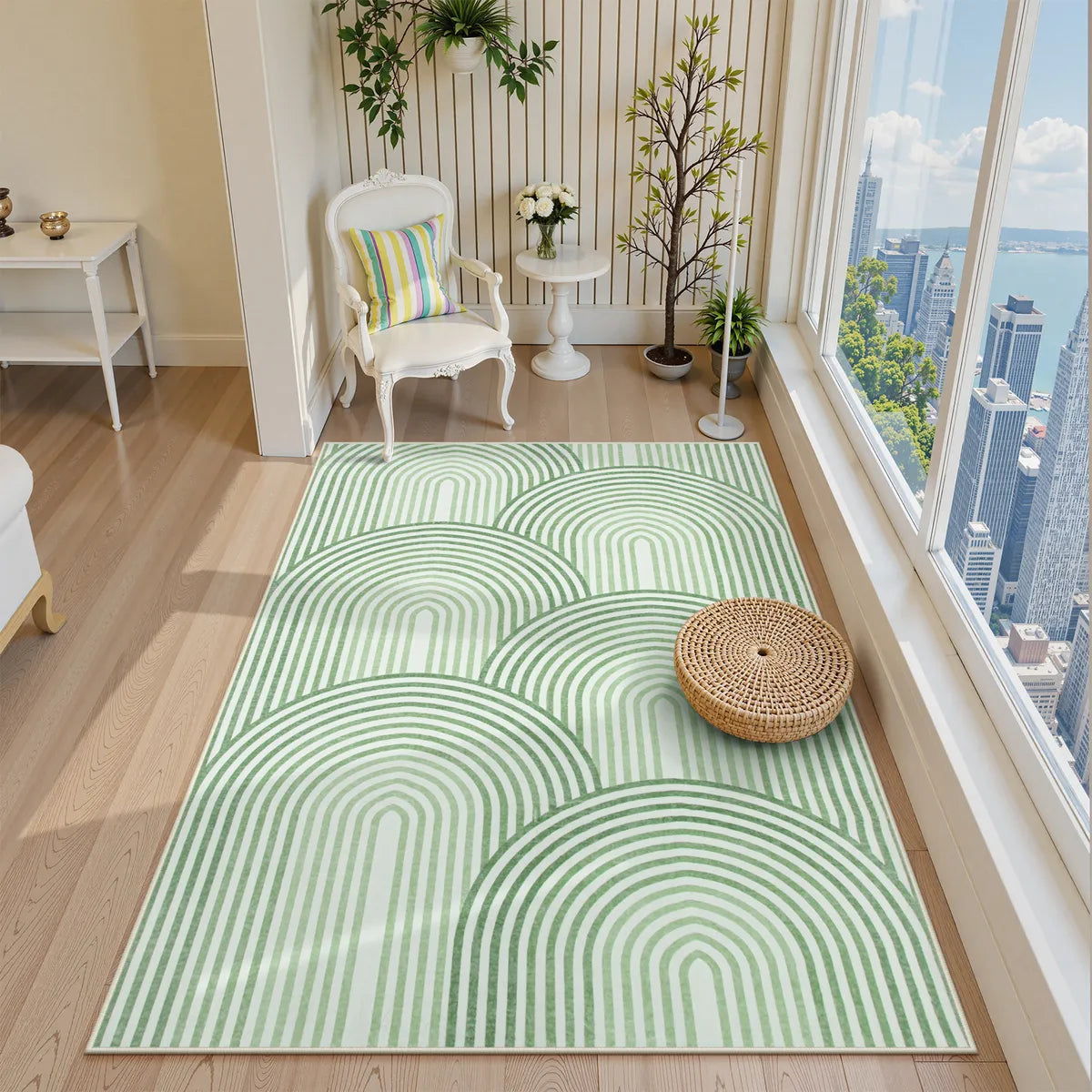 Namia Washable Modern Arch Stripe Green Rug Rugs Lahome