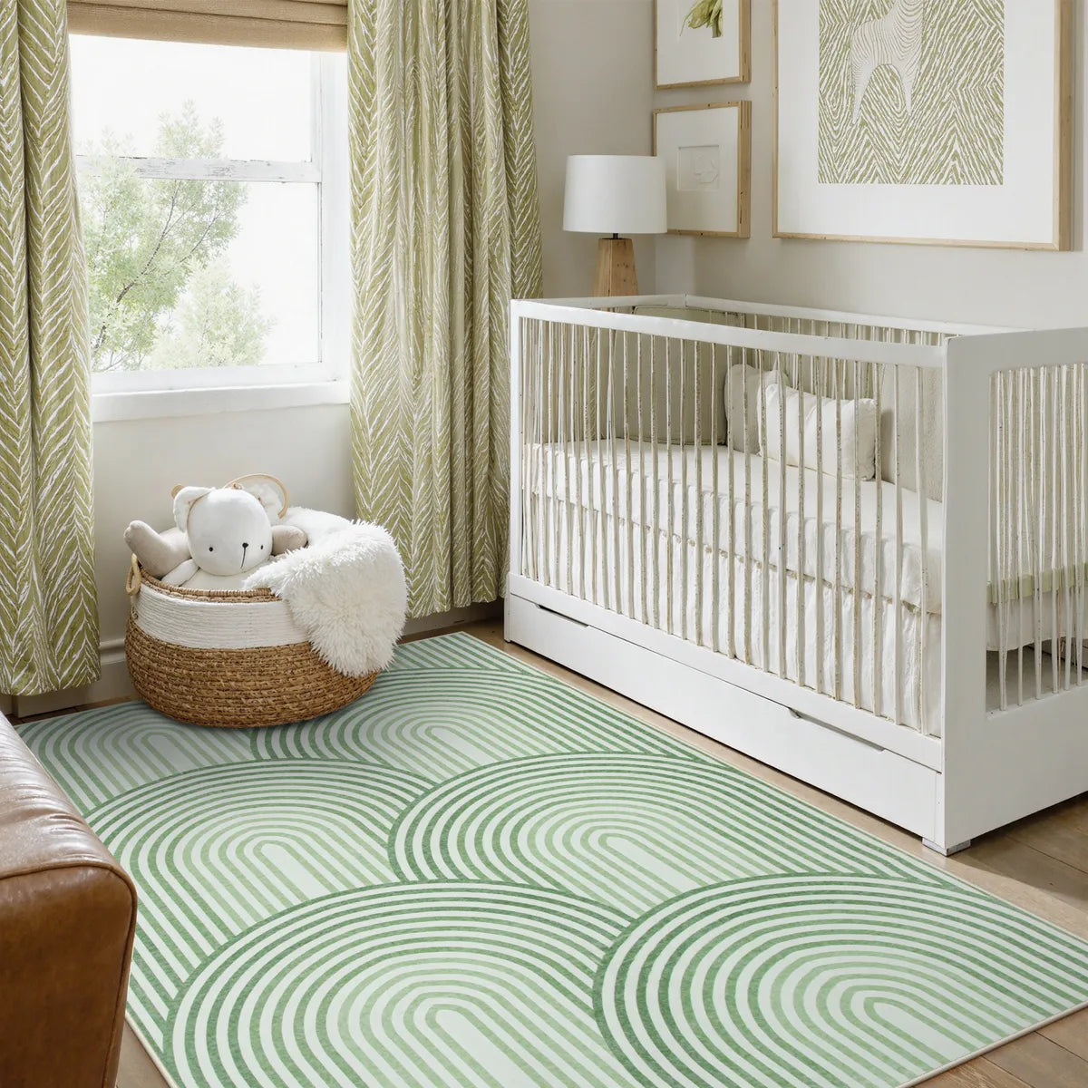 Namia Washable Modern Arch Stripe Green Rug Rugs Lahome