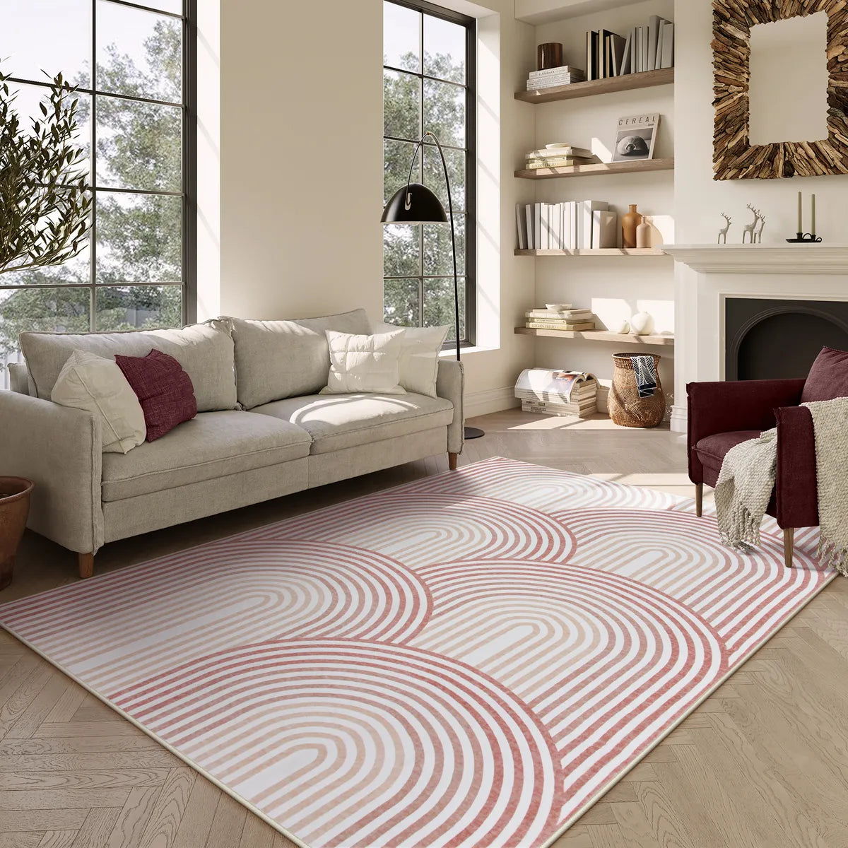 Namia Washable Modern Arch Stripe Pink Rug Rugs Lahome 5' x 7'
