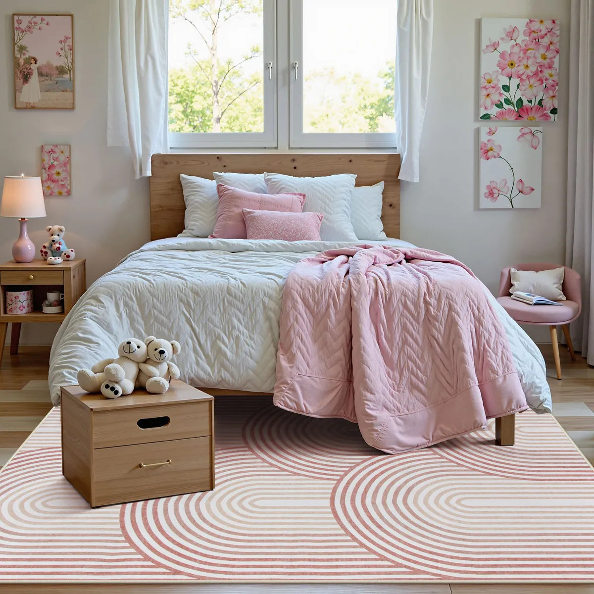 Namia Washable Modern Arch Stripe Pink Rug Rugs Lahome