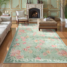 Nina Washable Romantic Vintage Floral Rose Garden Green Rug Area Rugs Lahome