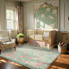 Nina Washable Romantic Vintage Floral Rose Garden Green Rug Area Rugs Lahome