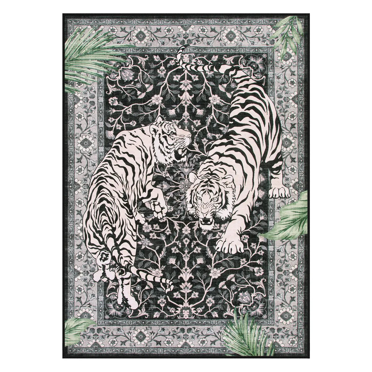Rava Washable Wild Tiger Black Rug - Lahome
