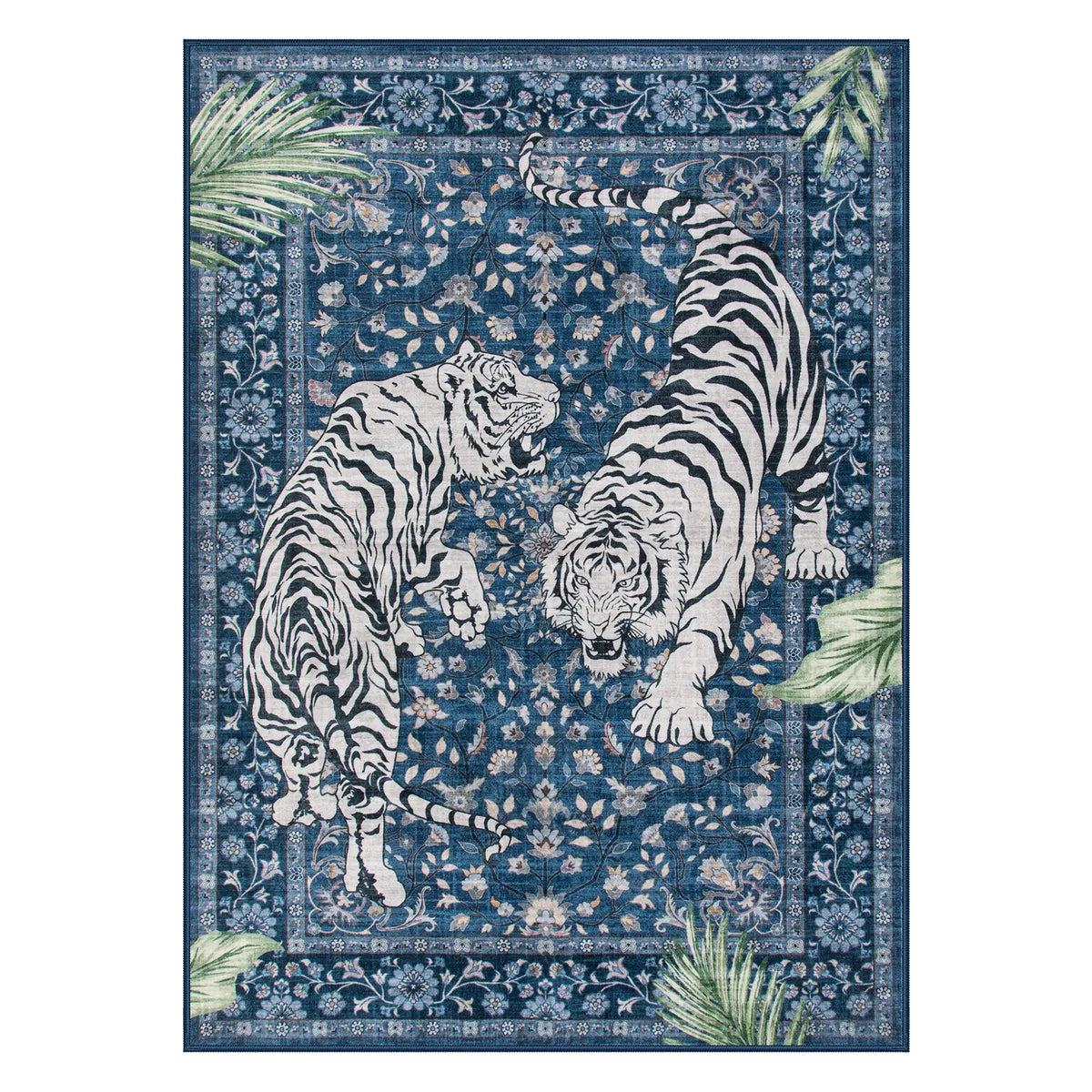 Rava Washable Wild Tiger Blue Rug - Lahome