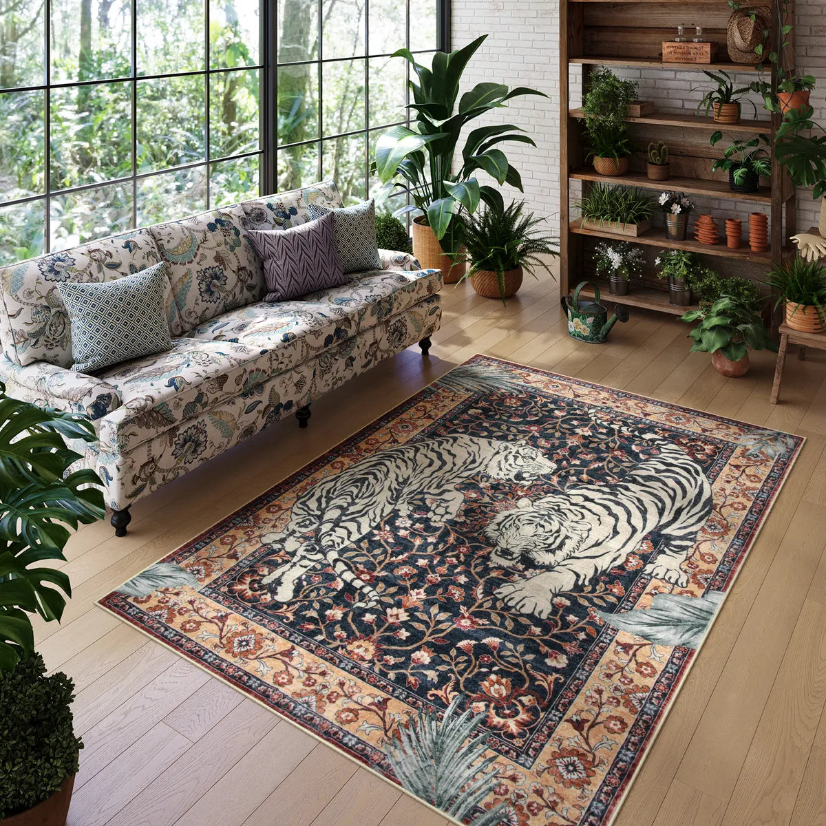 Rava Washable Wild Tiger Brown Rug Area Rugs Lahome