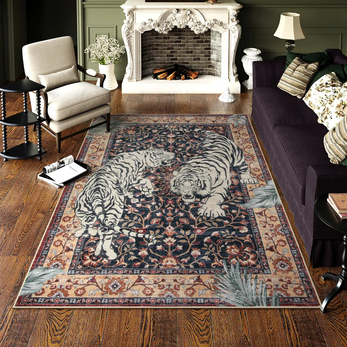 Rava Washable Wild Tiger Brown Rug Area Rugs Lahome 5' x 7'