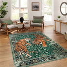 Rava Washable Wild Tiger Green Rug Area Rugs Lahome