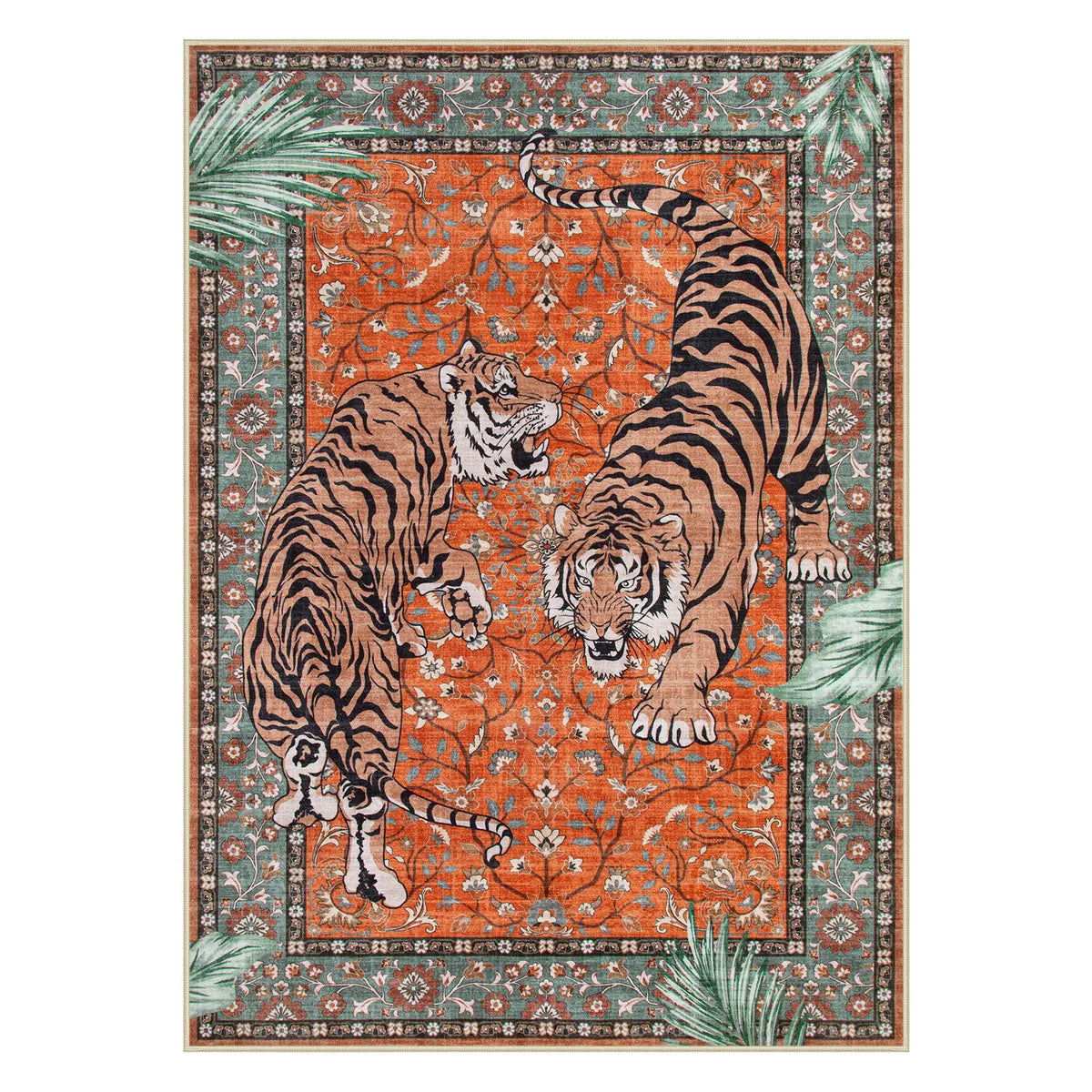 Rava Washable Wild Tiger Red Rug Area Rugs Lahome