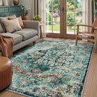 Reine Washable Bohemian Floral Medallion Dark Teal Blue Rug Clearance Rugs Lahome 5' x 7'