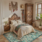 Reine Washable Bohemian Floral Medallion Dark Teal Blue Rug Clearance Rugs Lahome