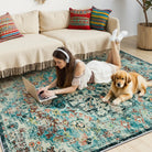 Reine Washable Bohemian Floral Medallion Dark Teal Blue Rug Clearance Rugs Lahome