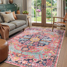 Reine Washable Bohemian Floral Medallion Red Rug Clearance Rugs Lahome 5' x 7'