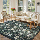 5' x 7' Lahome Washable Vintage Botanical Floral Black Area Rug for living room