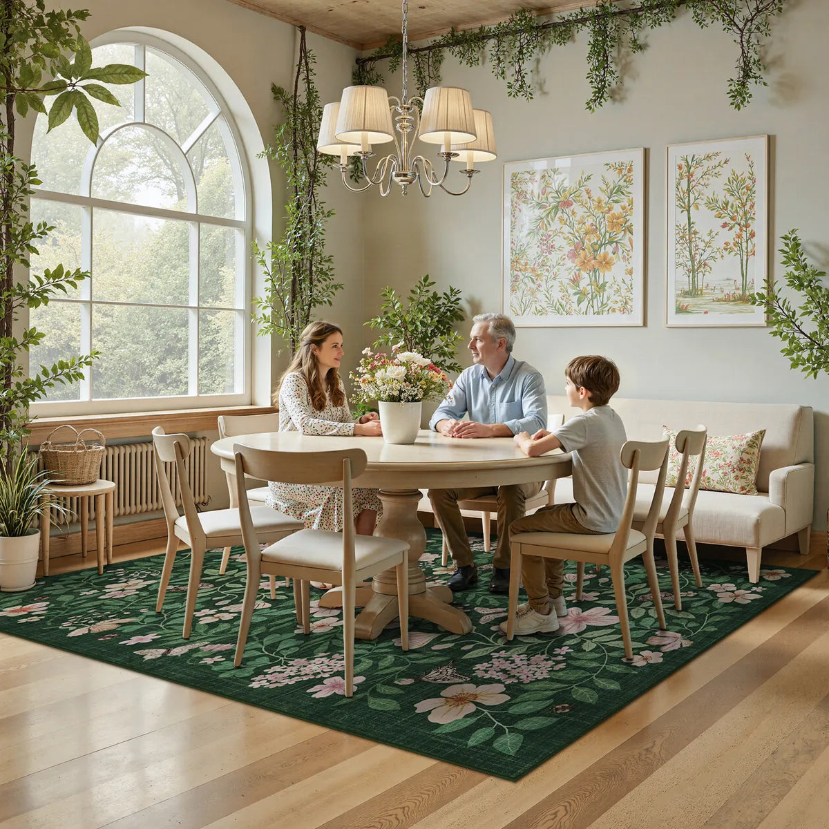 Reverie Washable Vintage Botanical Floral Green Rug Area Rugs Lahome